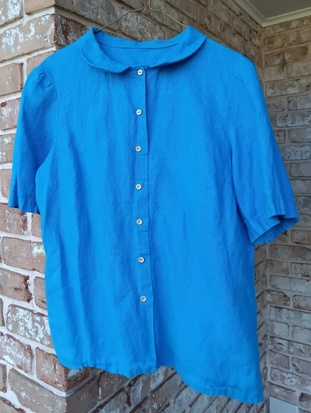 Linen Button-Up Shirt With Peter Pan Collar - Picture 1 of 4